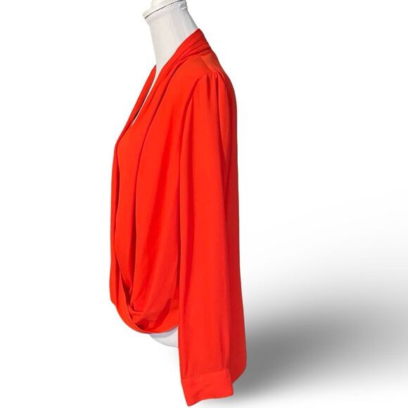 VINCE CAMUTO Bright Orange, High-Low Blouse, Draped Crisscross Front, Size S - Picture 5 of 9